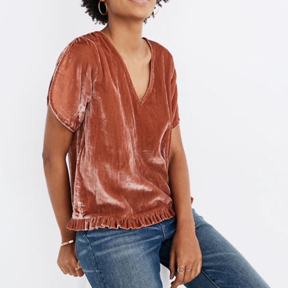 Madewell Velvet Tulip-Sleeve Ruffle Top